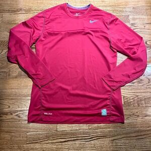 Nike Pro Combat Shirt Men Large Red Fitted Gym Athletic Dri-fit Training Swoosh